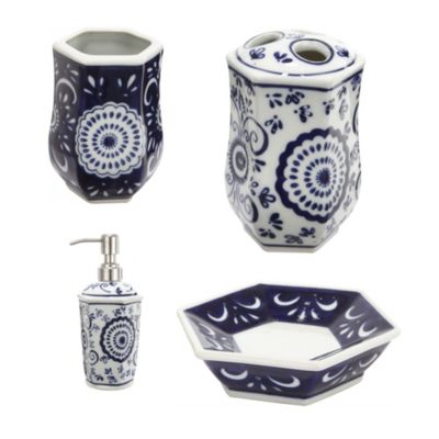 Duna Range Blue And White, Elegantly Crafted Bath Accessories, Set Of 4