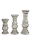 Mercury Glass Candleholder with Pedestal Base, Set of 3, Silver
