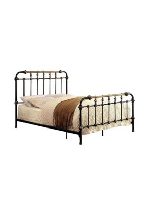 Duna Range Curved Headboard Metal Full Size Bed With Spindles, Black And Gold