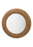 Mirror with Round Woven Seagrass Frame, Brown and Silver