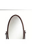 Oval Shaped Metal Cheval Mirror with Scrollwork Base, Brown and Clear