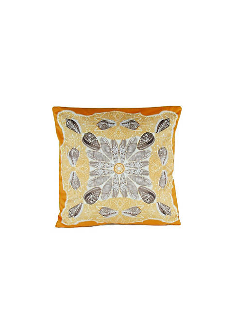 Floral Pattern Square Fabric Pillow, Orange and Gray