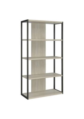 Duna Range 72 Inch, Whitewashed Gray, Dela Freestanding Bookcase, 4 Wooden Shelves