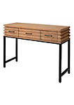 Console Table with Metal Base and 3 Drawers, Brown and Black