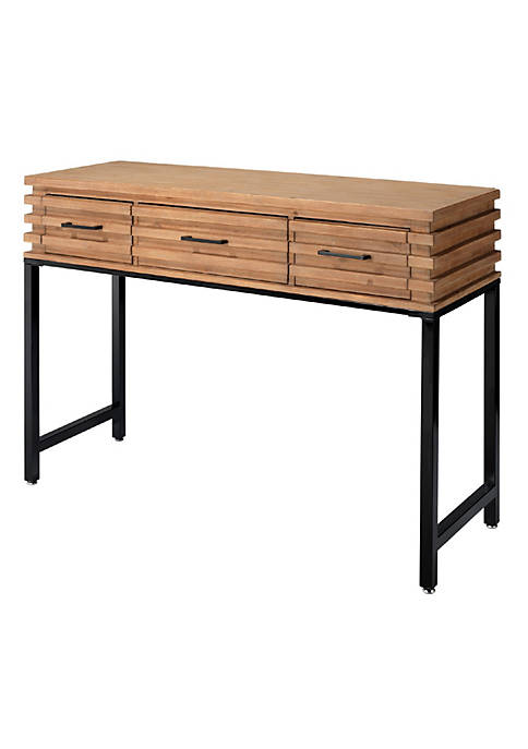 Console Table with Metal Base and 3 Drawers, Brown and Black