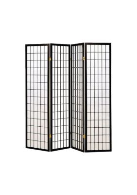 Duna Range 4 Panel Foldable Wooden Frame Room Divider With Grid Design, Black -  0192551591196