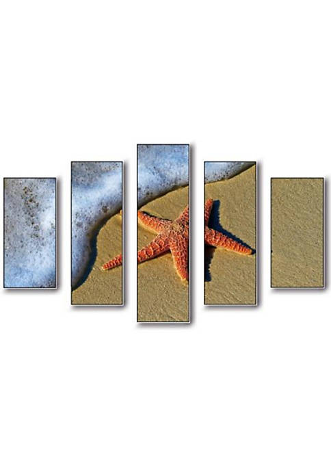 Beach and Star Fish Printed Canvas Painting with Wooden Backing, Piece of Five, Multicolor