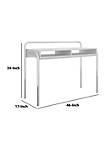 Office Desk with 2 Compartments and Tubular Metal Frame, White and Chrome