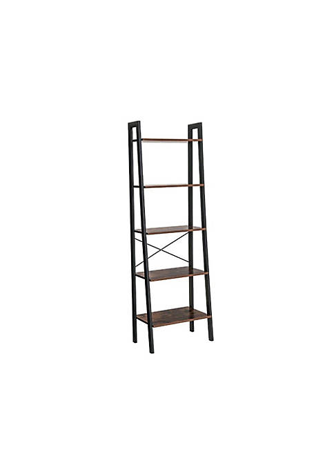 Duna Range Five Tiered Rustic Wooden Ladder Shelf