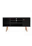 Wooden Entertainment TV Stand with Open Compartments, Black and Brown