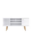 Wooden Entertainment TV Stand with Open Compartments, White and Brown