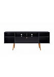 63 Inch TV Entertainment Media console with Drop Down Cabinet, Black and Brown