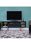 63 Inch TV Entertainment Media console with Drop Down Cabinet, Black and Brown