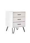 Side Table with 3 Drawers and Metal Hairpin Legs, White