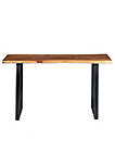 Industrial Wooden Live Edge Desk with Metal Sled Leg Support, Brown and Black