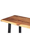 Industrial Wooden Live Edge Desk with Metal Sled Leg Support, Brown and Black