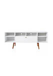 Wooden Entertainment TV Stand with Drop Down Storage, White and Brown