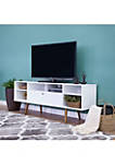 Wooden Entertainment TV Stand with Drop Down Storage, White and Brown