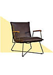 Sydney Brown Modern Lounge Arm Chair with Matte Black Steel Legs (Leather Back & Upholstered Seat)