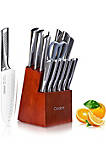 Cookit 15-Piece Stainless Steel Hollow Handle Kitchen Chef Knives Set with Wooden Block Holder and Manual Sharpener