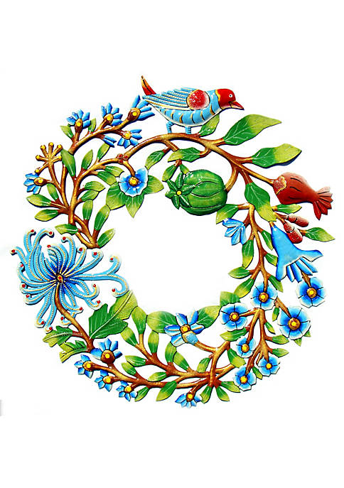 Global Crafts Blue Bird Door Wreath Haitian Metal