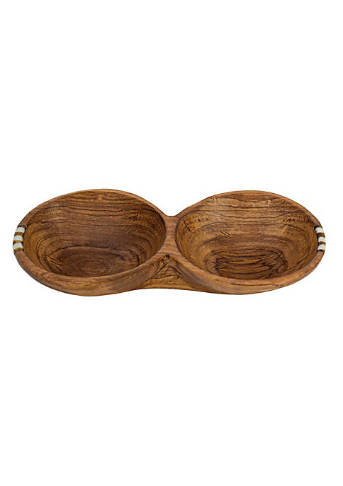 Global Crafts Rustic Double Olive Bowl with Bone