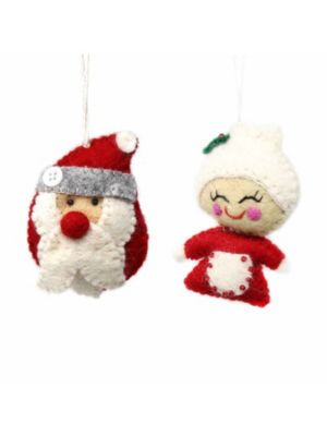 Global Crafts Set Of 2 Santa Claus And Mrs. Claus Felt Christmas Ornaments