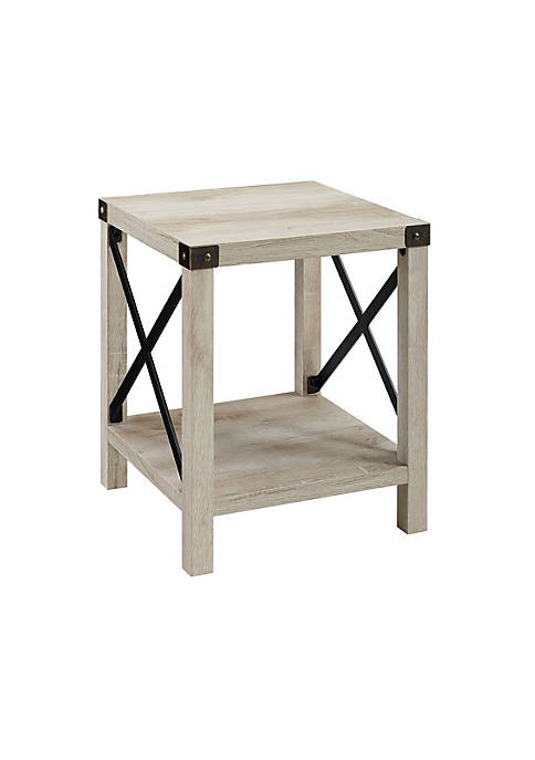 Modern 18" Metal X Side Table - White Oak