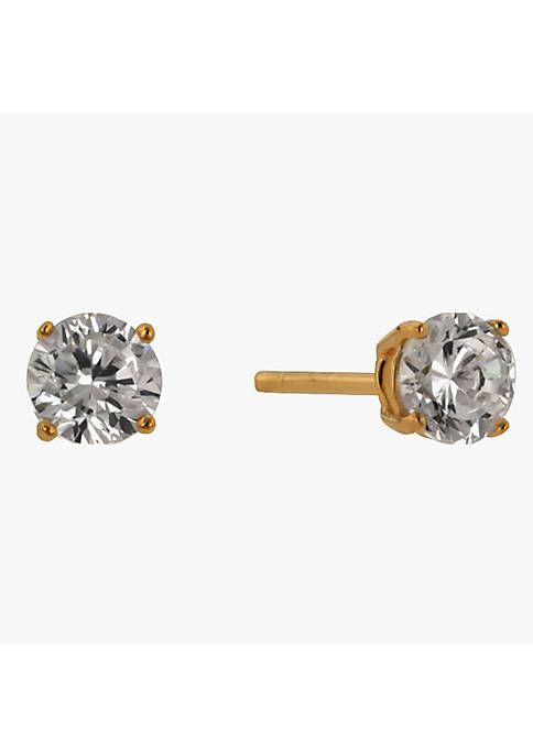 Womens Fashion Ornament 5MM New Sterling Round Cut Cubic Zirconia Studs - Gold