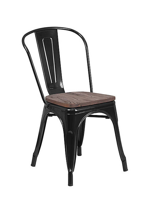 Flash Furniture Black Metal Stackable Chair with Wood
