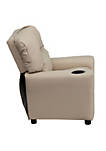 Contemporary Beige Vinyl Kids Recliner with Cup Holder