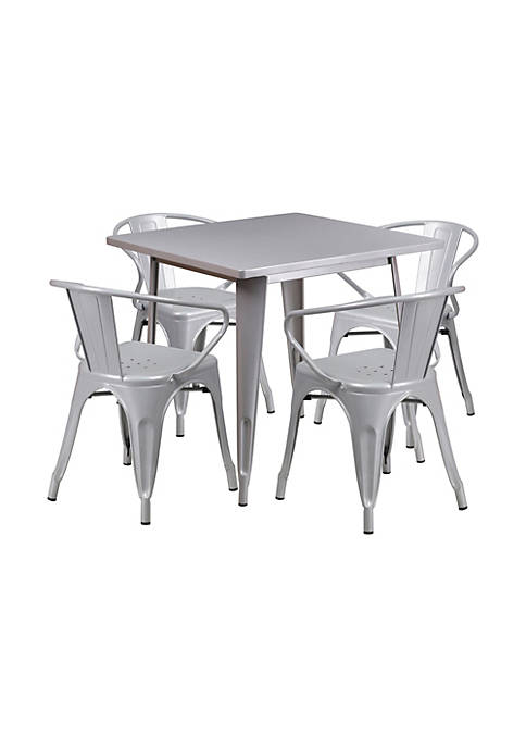 Flash Furniture 31.5 Square Silver Metal Indoor-Outdoor Table