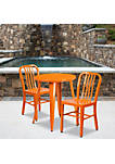 Commercial Grade 24" Round Orange Metal Indoor-Outdoor Table Set with 2 Vertical Slat Back Chairs