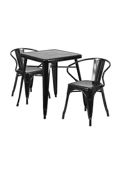 Flash Furniture Black Metal Indoor-Outdoor Table Set With