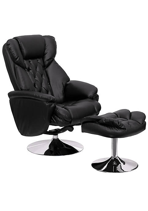 Flash Furniture Transitional Black Leather Recliner and Ottoman
