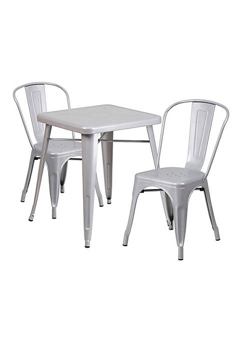 Flash Furniture Silver Metal Indoor-Outdoor Table Set With