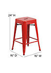 24 High Backless Orange Metal Indoor-Outdoor Counter Height Stool with Square Seat
