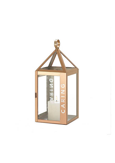 10018524 Rose Metal Frame Caring Lantern&#44; Glass & Golden Rose Stainless Steel