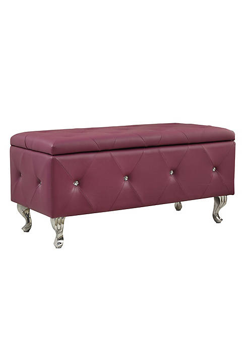 HomeRoots Furniture Purple Bonded Leather Tufted Storage Bench