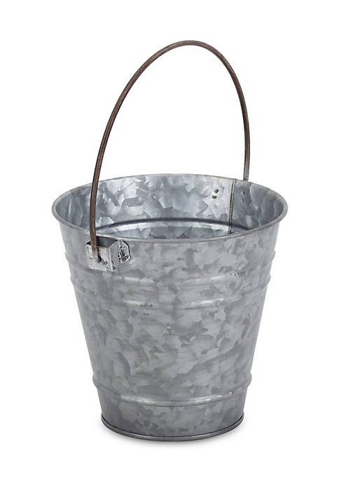 Contemporary Decorative Galvanized Tapered Pot with Folding Handle - Large