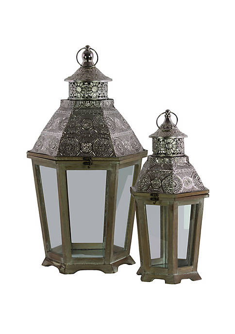 Urban Trends Collection Wood Hexagonal Lantern with Gold