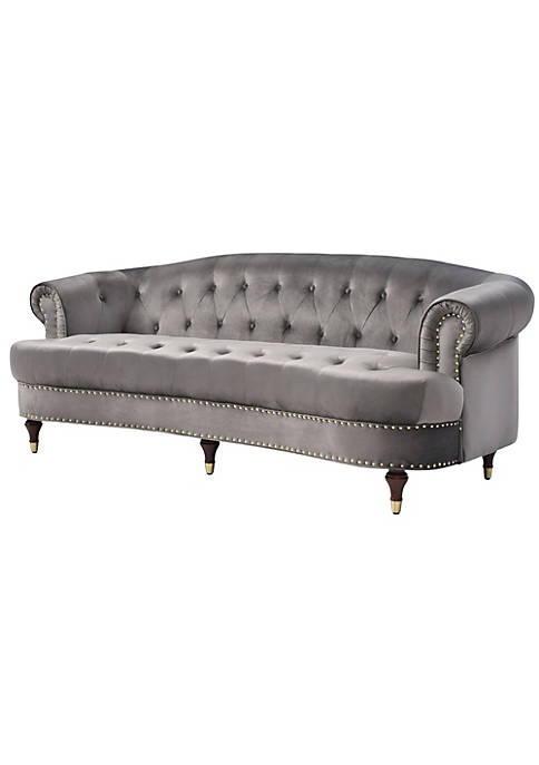 Beverly 84 Inch Dark Gray Velvet 3-Seater Sofa with Nailheads Trim