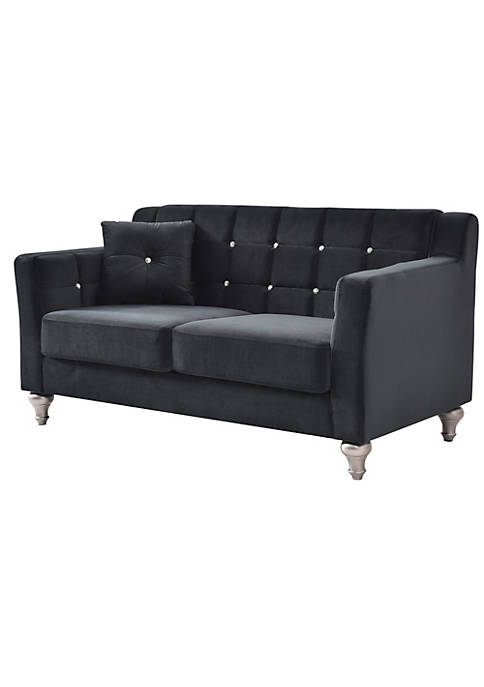 Dublin 59 Inch Gray Velvet Tuxedo Arm Love Seat Sofa with 1-Throw Pillow