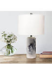 Marbleized Table Lamp with White Fabric Shade,  White