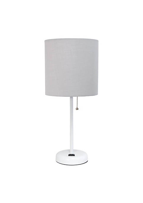 LimeLights Contemporary Stick Lamp with Charging Outlet, White
