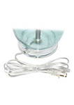 Oval Glass Table Lamp with White Drum Shade, Clear Blue
