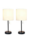 Home Decorative Stick Lamp with USB Charging Port, White Fabric Shade and Black Base - 2 Pack Set