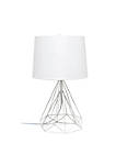 Geometric White Matte Wired Table Lamp with Fabric Shade