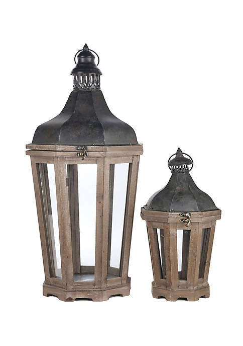 Urban Trends Collection Wood Octagon Lantern with Distressed