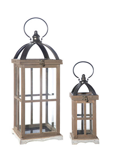 Urban Trends Collection Wood Rectangle Lantern with Metal